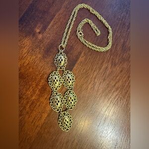 Ultra Long 4 tier Chandelier Gold Plates Medallion Necklace Art deco 1970s